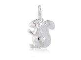 A sterling silver charm in the shape of a squirrel, with detailed fur texture and a glossy finish.